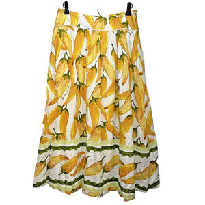 Farm Rio Womens Yellow Peppers Print Maxi Skirt Size L Linen Blend Pockets